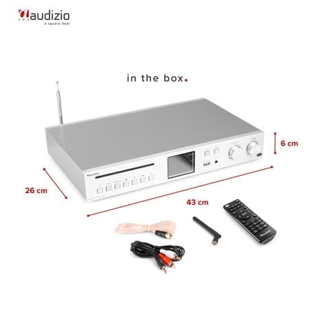 Audizio Brescia DAB-radio och internetradio med Bluetooth, Spotify, CD, MP3 och 120W förstärkare - Silver