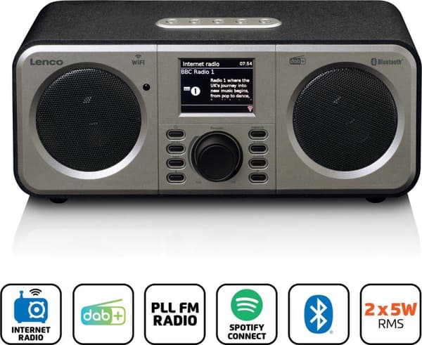 Lenco DIR-141BK - Internet-radio DAB+:lla ja Spotify Connectilla, musta