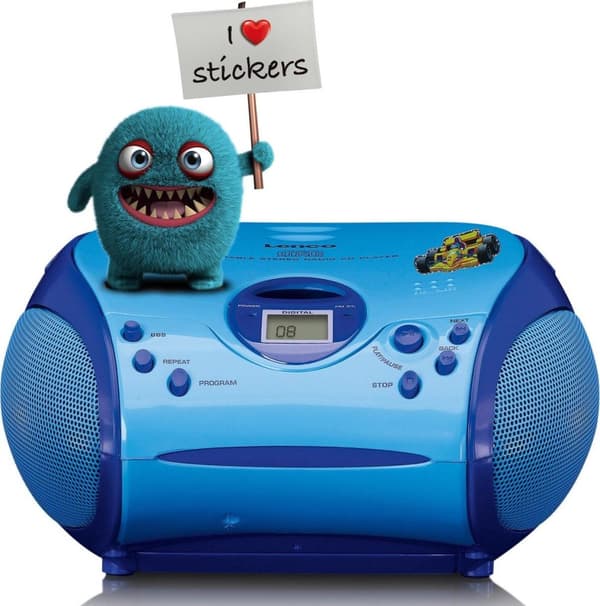 Lenco SCD-24 Kids - Radio CD-afspiller med AUX-udgang og klistermærkesæt - Blå