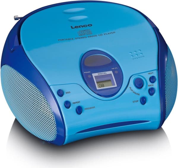 Lenco SCD-24 Kids - Radio CD-afspiller med AUX-udgang og klistermærkesæt - Blå