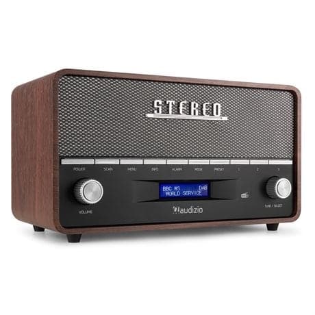 Audizio Corno retro DAB+ radio med Bluetooth - Bärbar stereoradio med larm - 60W Peak effekt - Grå
