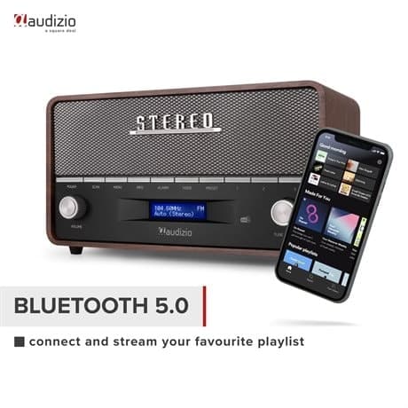Audizio Corno retro DAB+ radio med Bluetooth - Bärbar stereoradio med larm - 60W Peak effekt - Grå