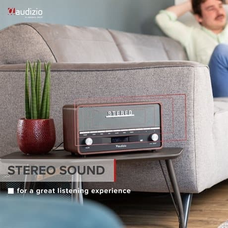 Audizio Corno retro DAB+ radio med Bluetooth - Bärbar stereoradio med larm - 60W Peak effekt - Grå