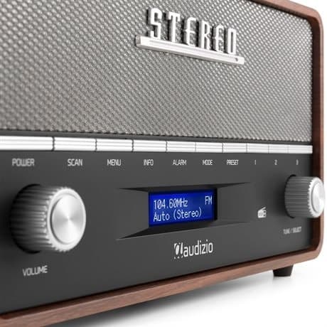 Audizio Corno retro DAB+ radio med Bluetooth - Bärbar stereoradio med larm - 60W Peak effekt - Grå