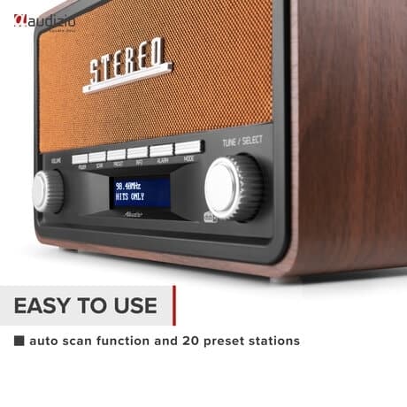 Audizio Foggia retro DAB+ radio med Bluetooth - Bärbar stereoradio med larm - 50W Peak effekt