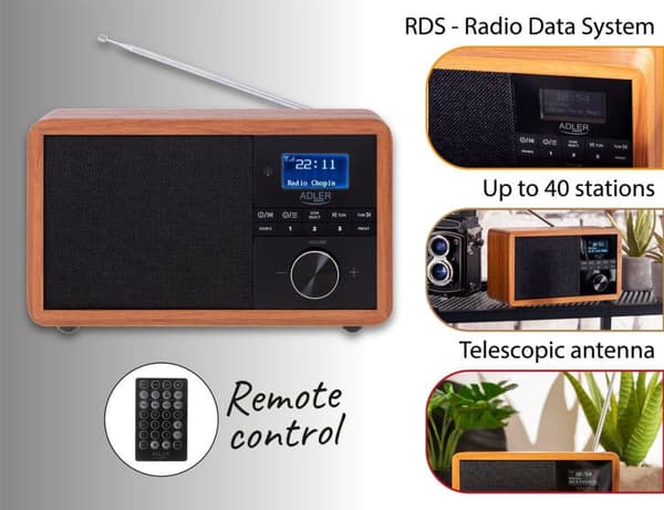 Adler AD 1184 radio kannettava digitaalinen musta, puu