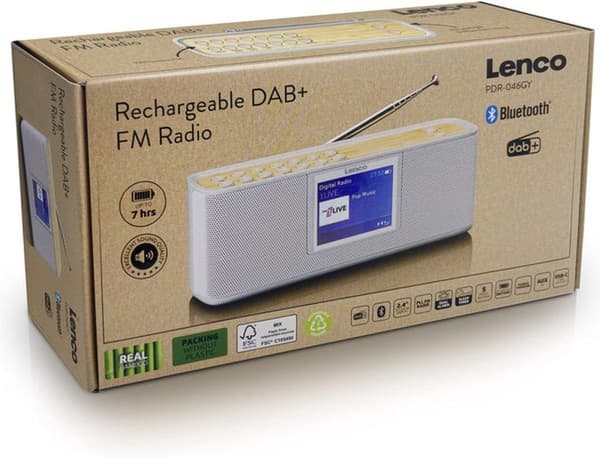 Lenco PDR-046 - Kannettava DAB-radio - 6 wattia - valkoinen, bambu (A004884)