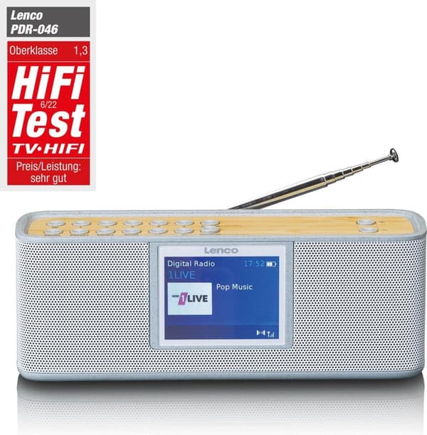 Lenco PDR-046 - Kannettava DAB-radio - 6 wattia - valkoinen, bambu (A004884)