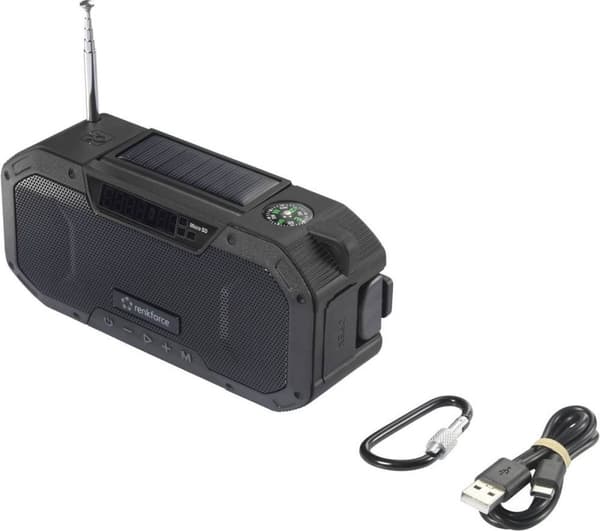Renkforce RF-CR-300 Udendørs radio VHF (FM), Medium wave Emergency radio, Bluetooth, SD Genopladelig, Solpanel, Håndsving, Lør