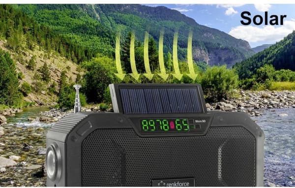 Renkforce RF-CR-300 Udendørs radio VHF (FM), Medium wave Emergency radio, Bluetooth, SD Genopladelig, Solpanel, Håndsving, Lør