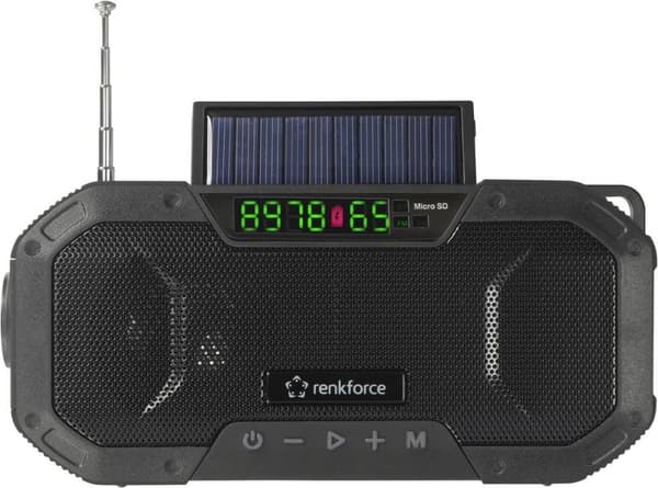 Renkforce RF-CR-300 Udendørs radio VHF (FM), Medium wave Emergency radio, Bluetooth, SD Genopladelig, Solpanel, Håndsving, Lør