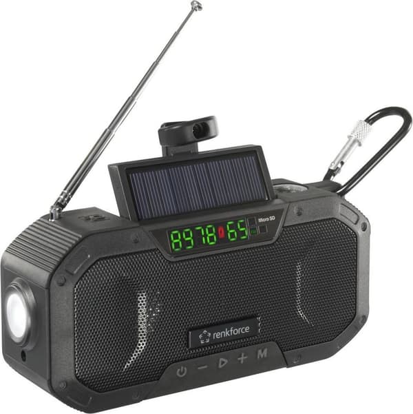 Renkforce RF-CR-300 Outdoor radio VHF (FM), Keskiaalto hätäradio, Bluetooth, SD Ladattava, Aurinkopaneeli, Käsikampi, Sat