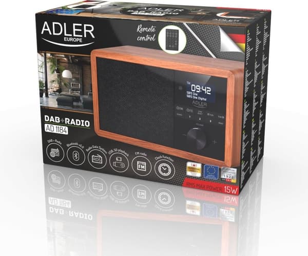Adler AD 1184 Retro DAB+, RDS og FM radio fjernbetjening Bluetooth LCD display