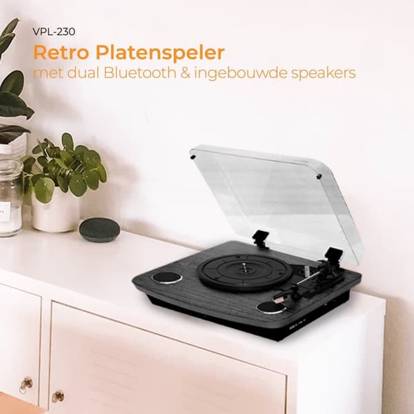 Denver Record Player Dual Bluetooth - Sisäänrakennetut kaiuttimet - USB - Retro - Puu - VPL230B