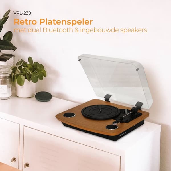 Denver Record Player Dual Bluetooth - Inbyggda högtalare - USB - Retro - Trä - VPL230LW