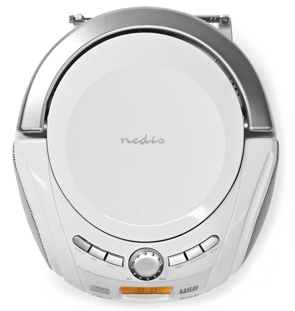 NEDIS CD přehrávač Boombox/ výkon 9 W/ napájení z baterie/ síťové napájení/ stereo/ BT/ FM/ USB/ bílý