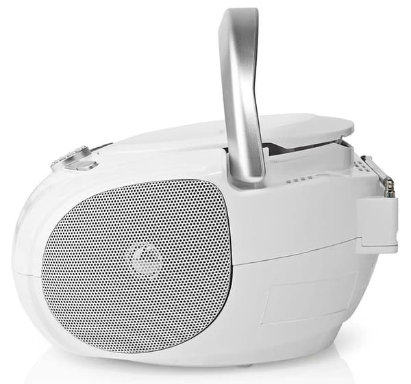 NEDIS CD přehrávač Boombox/ výkon 9 W/ napájení z baterie/ síťové napájení/ stereo/ BT/ FM/ USB/ bílý
