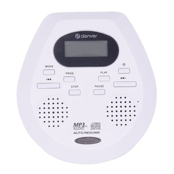 Discman Denver DMP-395W bærbar CD/MP3-afspiller med automatisk genoptagelse og anti-shock funktion hvid