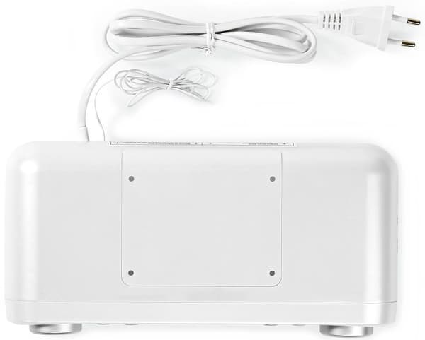 NEDIS kuchyňské rádio/ FM/ síťové napájení/ digitální/ 1,5 W/ budík/ výstup pro sluchátka/ bílo-stříbrné