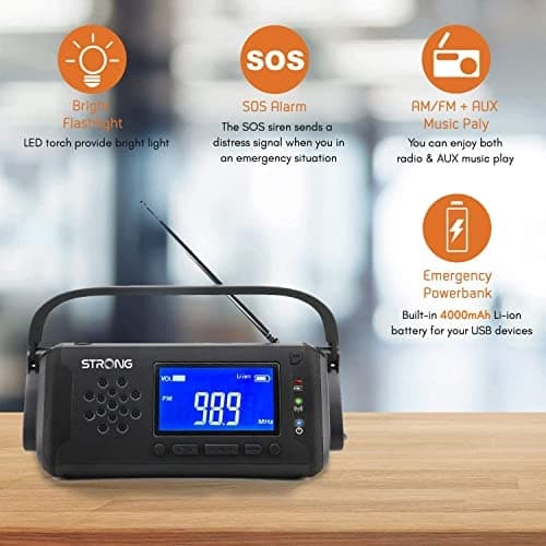 Stærk Solar/Dynamo nødradio med lommelygte 4000mAh Power Bank (EPR1500)
