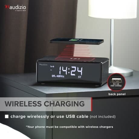 Audizio Cuneo klockradio DAB+ - Bluetooth väckarklocka med trådlös laddare - Qi laddare