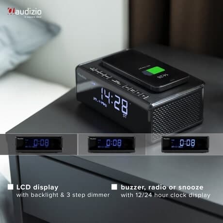 Audizio Cuneo klockradio DAB+ - Bluetooth väckarklocka med trådlös laddare - Qi laddare