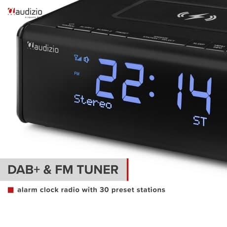 Audizio Cuneo klockradio DAB+ - Bluetooth väckarklocka med trådlös laddare - Qi laddare