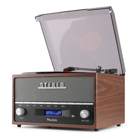 Audizio Frisco - Retro skivspelare med inbyggd DAB+ radio - USB - brun