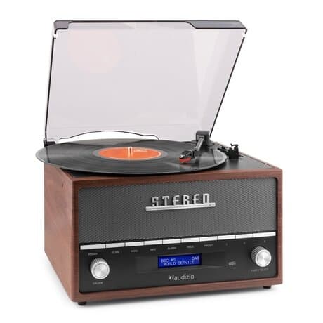 Audizio Frisco - Retro skivspelare med inbyggd DAB+ radio - USB - brun