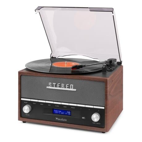 Audizio Frisco - Retro skivspelare med inbyggd DAB+ radio - USB - brun