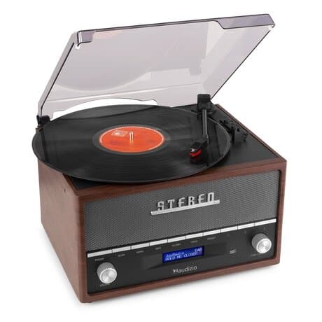 Audizio Frisco - Retro skivspelare med inbyggd DAB+ radio - USB - brun