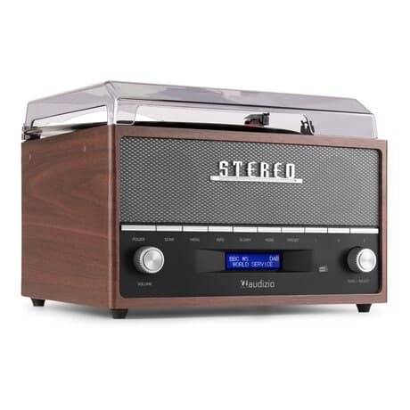 Audizio Frisco - Retro skivspelare med inbyggd DAB+ radio - USB - brun
