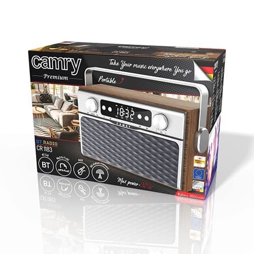 Camry | CR 1183 | Bluetooth-radio | 16 W | AUX sisään | Puinen