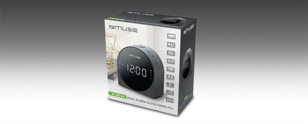 Muse | M-185CR | Dobbelt vækkeur radio PLL | AUX i | Sort