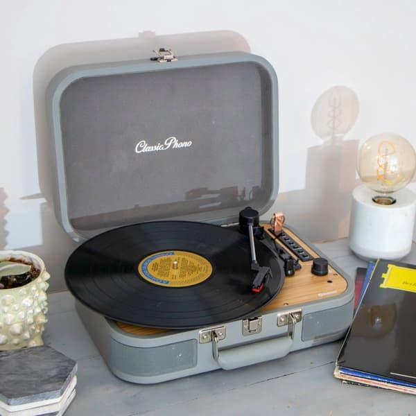 Classic Phono Retro skivspelare - Vinylfodral med Bluetooth - Autostopp - TT-116GY - Grå