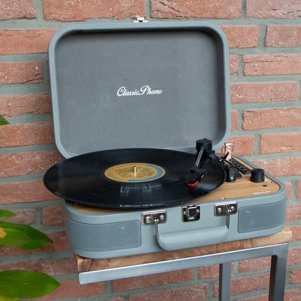 Classic Phono Retro skivspelare - Vinylfodral med Bluetooth - Autostopp - TT-116GY - Grå