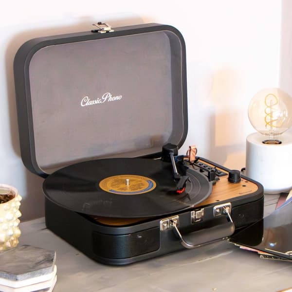 Classic Phono Retro skivspelare - Vinylfodral med Bluetooth - Autostopp - TT-116BK - Svart