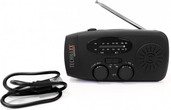 Technaxx TX-238 Emergency Radio AM, FM Emergency Radio Håndsving, Solpanel, Lommelygte, Genopladelig Sort