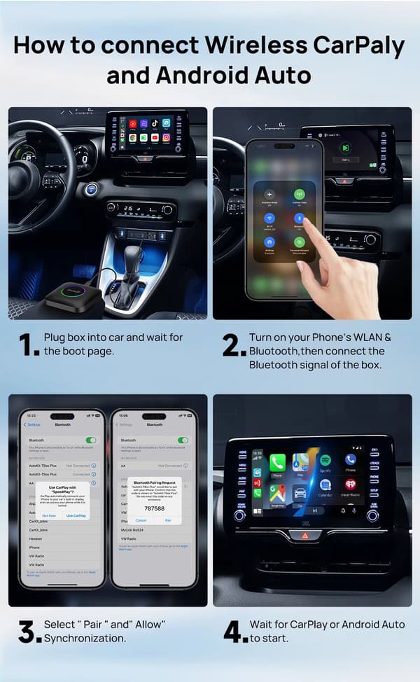 INF Trådlös CarPlay & Android Auto-adapter för bilar med kabelansluten CarPlay