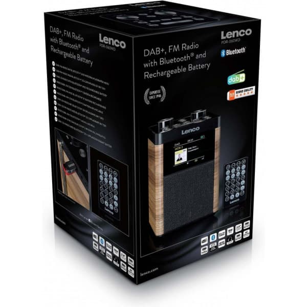 Lenco PDR-060 kannettava FM-radio Bluetoothilla, pähkinä