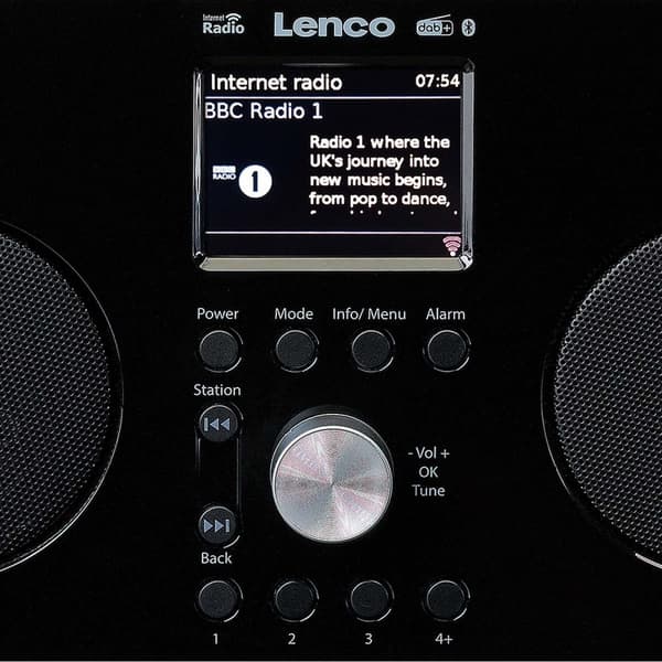 Lenco Internet DAB+/FM -radio, jossa on Bluetooth-kaukosäädin ja ladattava akku