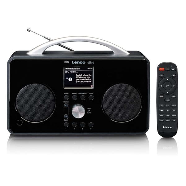 Lenco Internet DAB+/FM -radio, jossa on Bluetooth-kaukosäädin ja ladattava akku