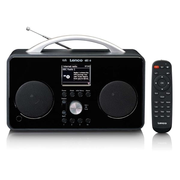 Lenco Internet DAB+/FM -radio, jossa on Bluetooth-kaukosäädin ja ladattava akku