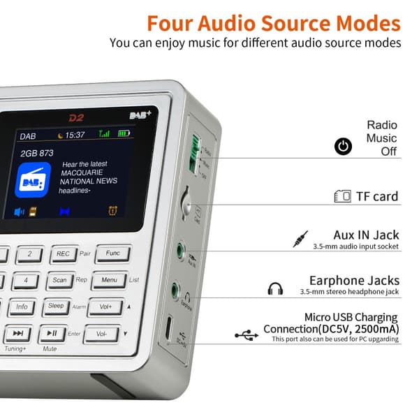 Digitaalinen radiovastaanotin DAB+FM RDS Bluetooth MP3-soitin REC tallennin TF-kortti