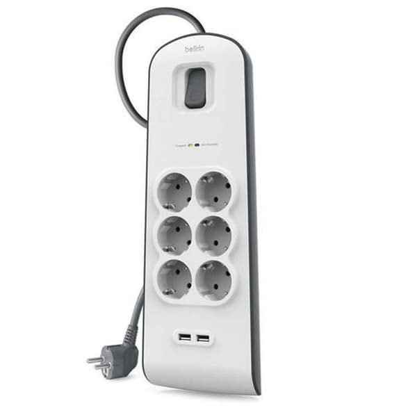 Forgrener - 6 Kontakter med Svitsj Belkin BSV604vf2M 2 m USB x 2