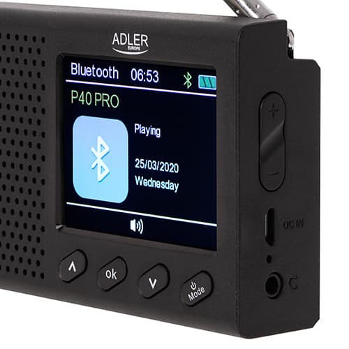 AD 1198 kannettava radio - LCD - FM - Bluetooth - Kello
