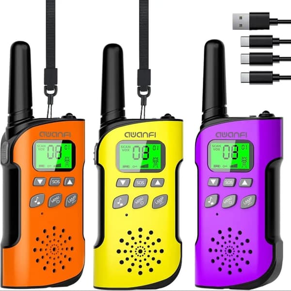 Walkie Talkie för barn, lång räckviddskommunikation, uppladdningsbart batteri,Orange Gul Lila