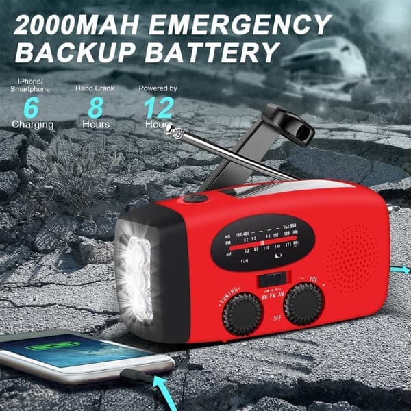 Vevradio med Solceller & Powerbank 2000mAh - Nödradio & Camping Ficklampa