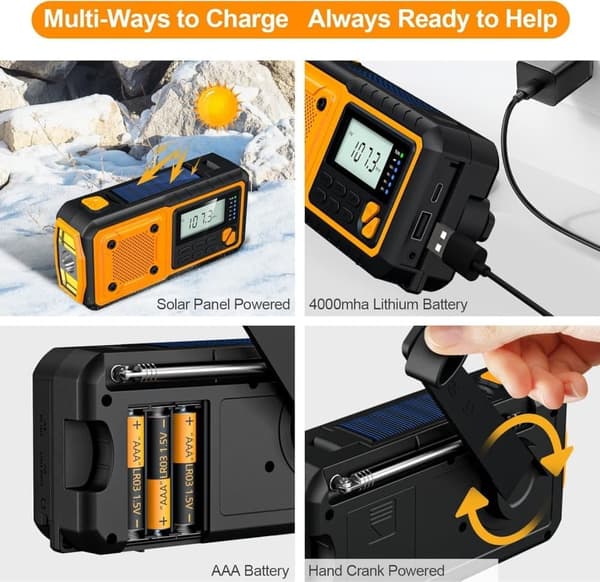 Nödradio med 4000mAh Powerbank - Solpanel & Handvev