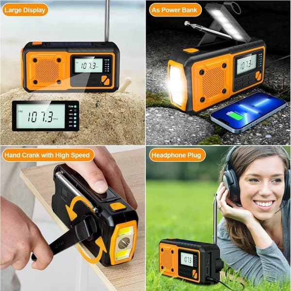 Nödradio med 4000mAh Powerbank - Solpanel & Handvev